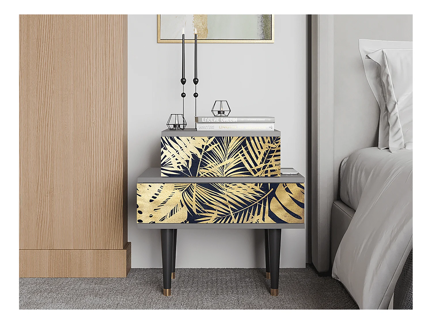 Table de nuit - 58х58х41 cm - NS1 - Jungle Vibes, Gris