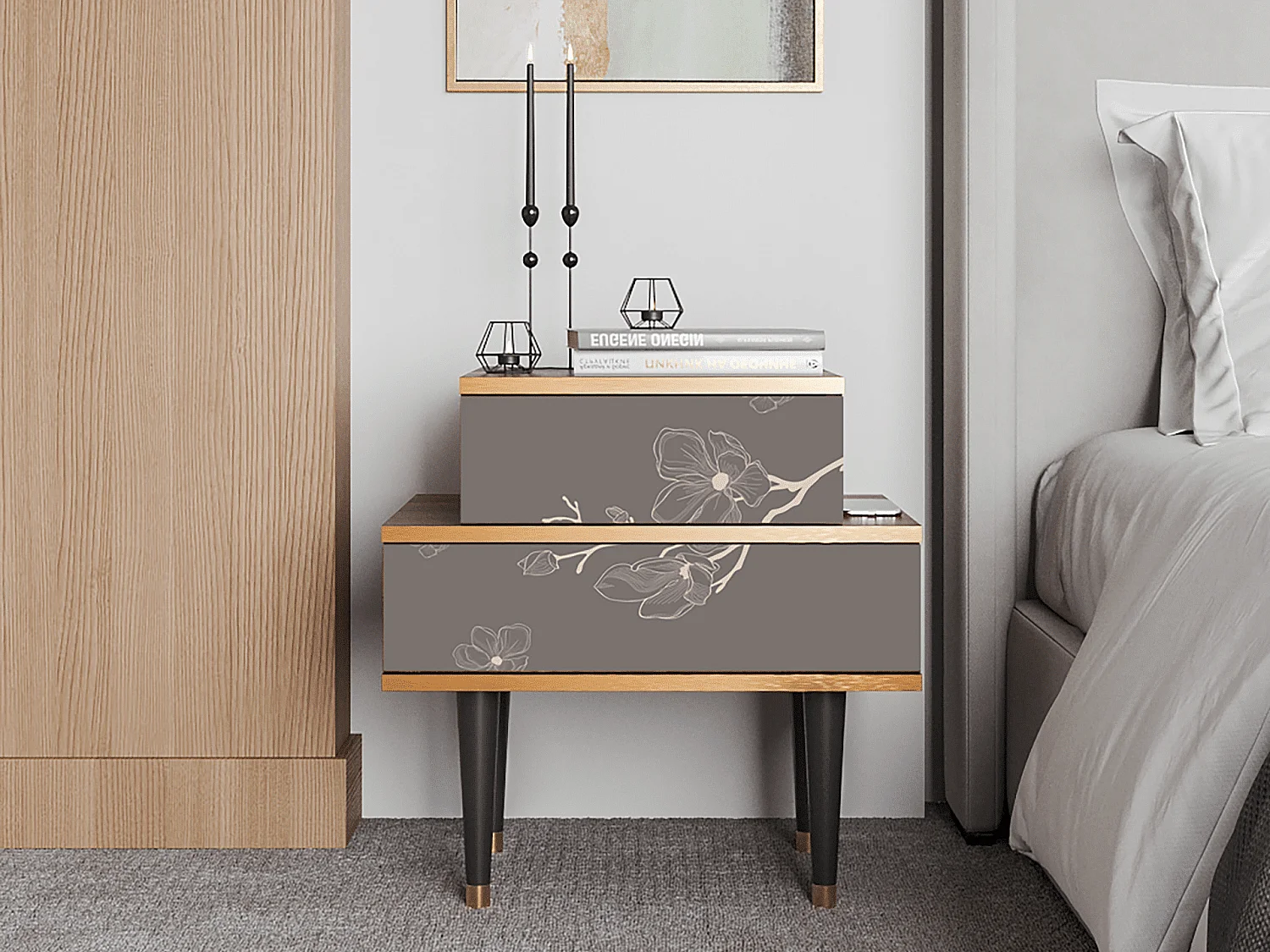 Table de nuit - 58х58х41 cm - NS1 - Cherry Blossom, Noyer