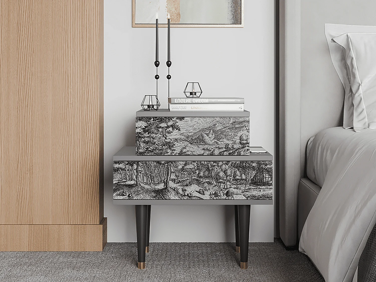 Nachtkastje - 58х58х41 cm - NS1 - Rusticorum, Grijs