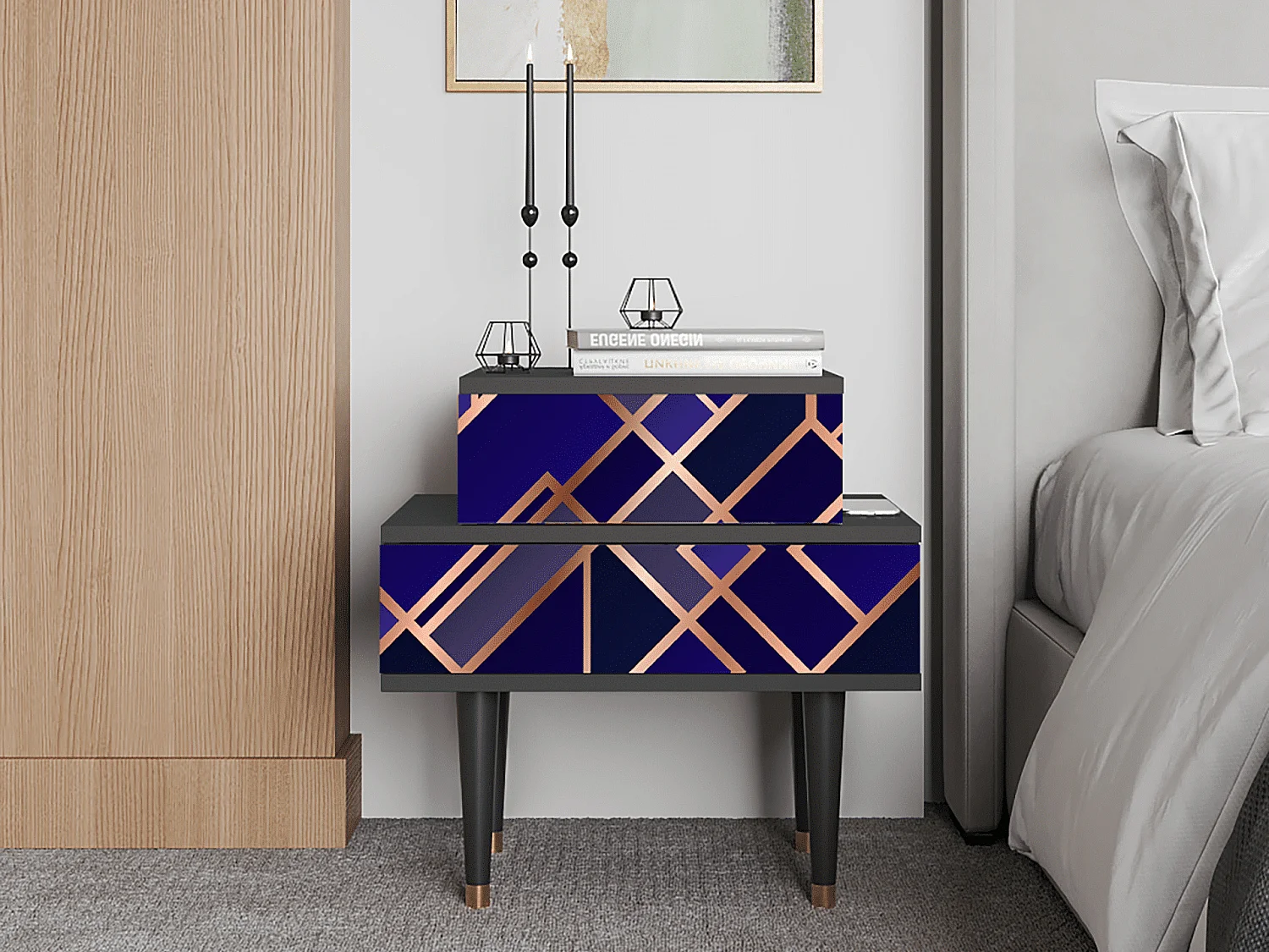 Table de nuit - 58х58х41 cm - NS1 - Aquamarine Getsby, Anthracite