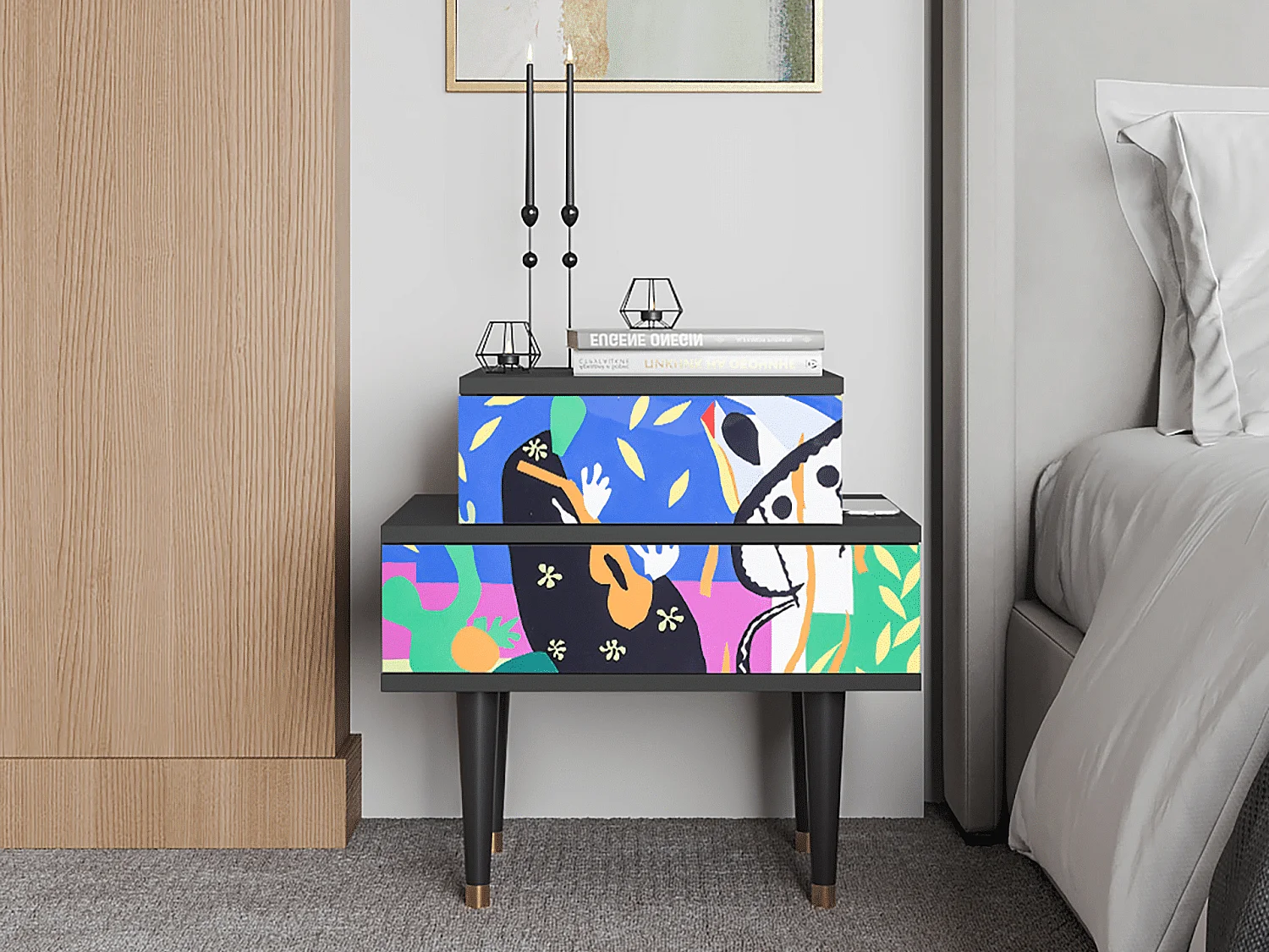 Stolik nocny - 58х58х41 cm - NS1 - La Tristesse du Roi, Antracyt