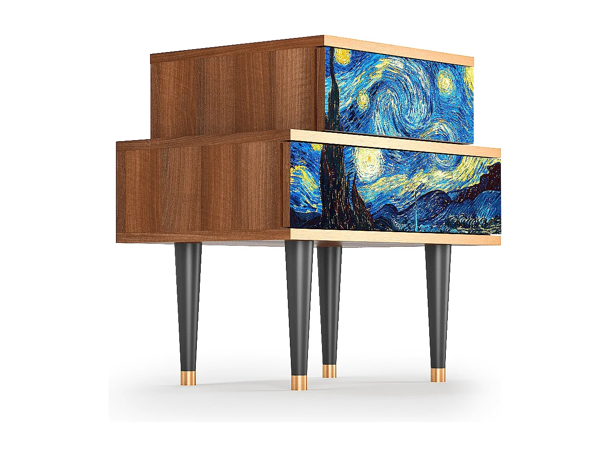 Nachtkastje - 58х58х41 cm - NS1 - The Starry Night  , Walnoot