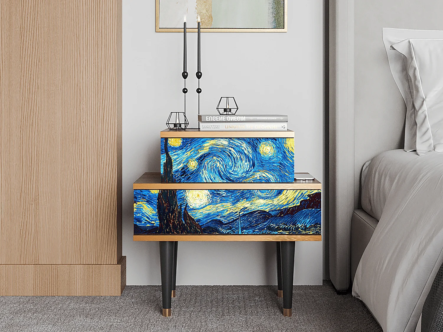 Table de nuit - 58х58х41 cm - NS1 - The Starry Night  , Noyer