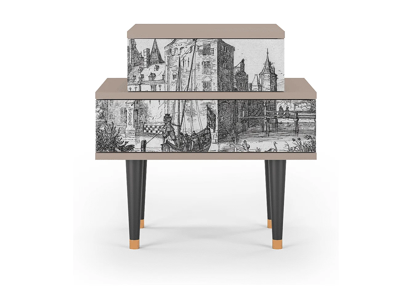 Nachtkastje - 58х58х41 cm - NS1 - Castle with Bridge, Latte