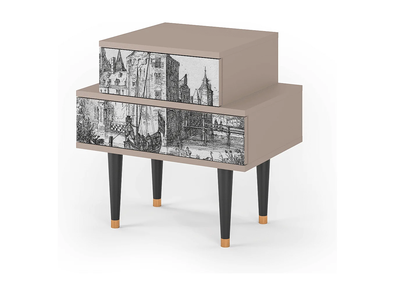 Nachtkastje - 58х58х41 cm - NS1 - Castle with Bridge, Latte