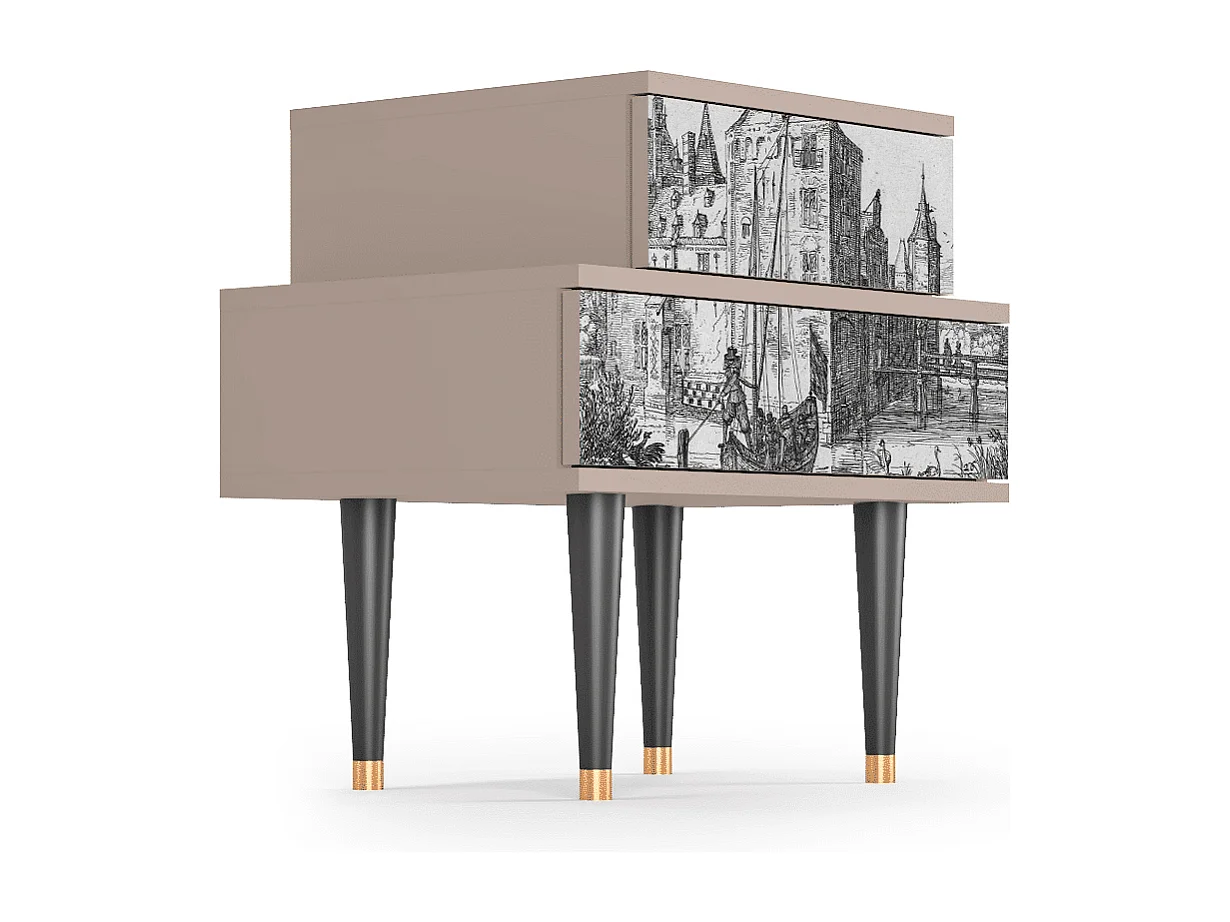 Nachtkastje - 58х58х41 cm - NS1 - Castle with Bridge, Latte