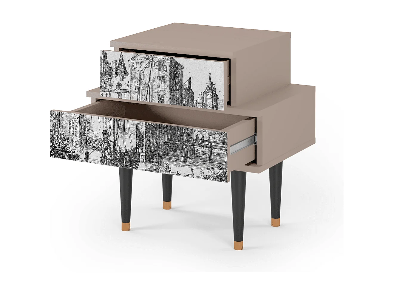 Nachtkastje - 58х58х41 cm - NS1 - Castle with Bridge, Latte