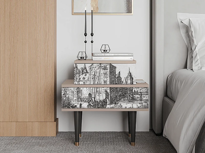 Nachtkastje - 58х58х41 cm - NS1 - Castle with Bridge, Latte