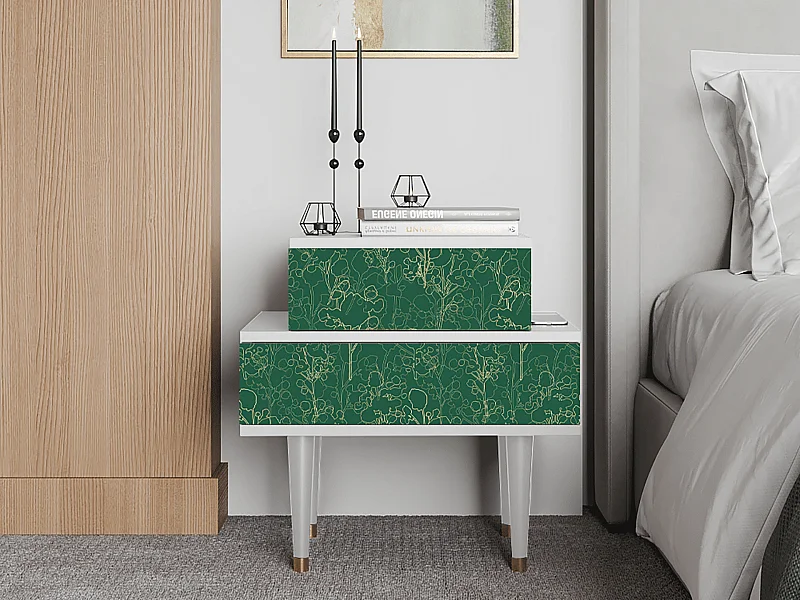 Nachtkastje - 58х58х41 cm - NS1 - Emerald Forest, Wit