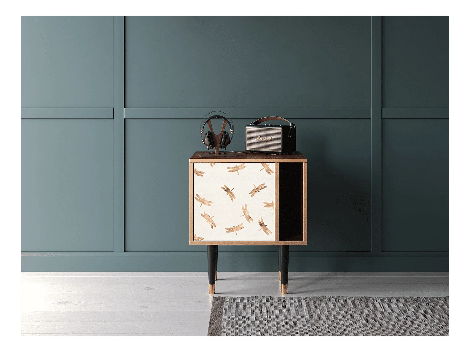 Table de nuit - 57х69х48 cm - S2 - Nude Dragonflies, Noyer