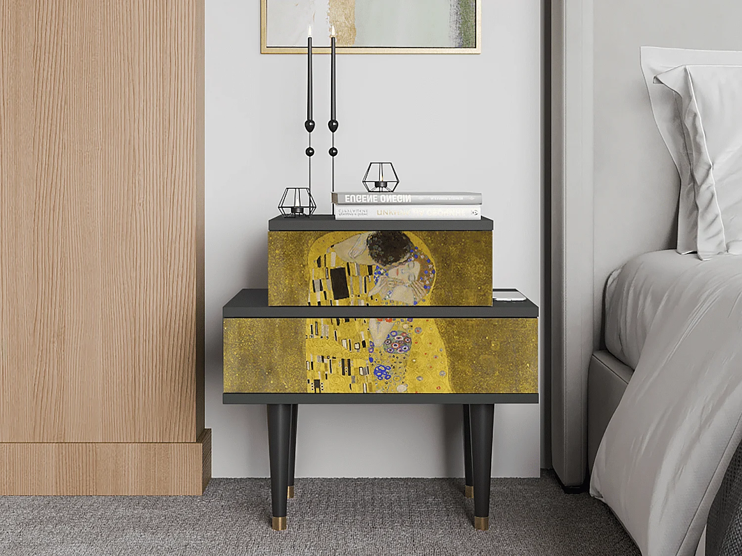 Table de nuit - 58х58х41 cm - NS1 - The Kiss by Klimt , Anthracite