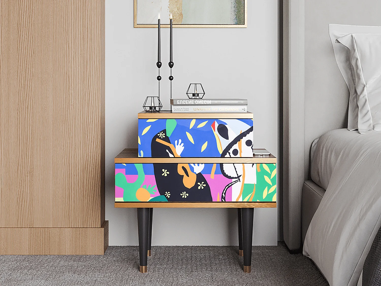 Stolik nocny - 58х58х41 cm - NS1 - La Tristesse du Roi, Orzech