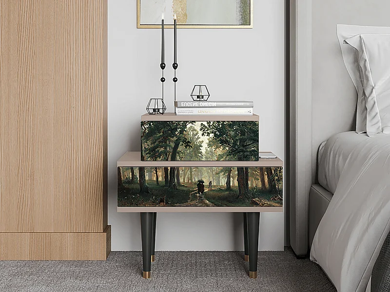 Stolik nocny - 58х58х41 cm - NS1 -  Rain in the Oak Forest, Latte