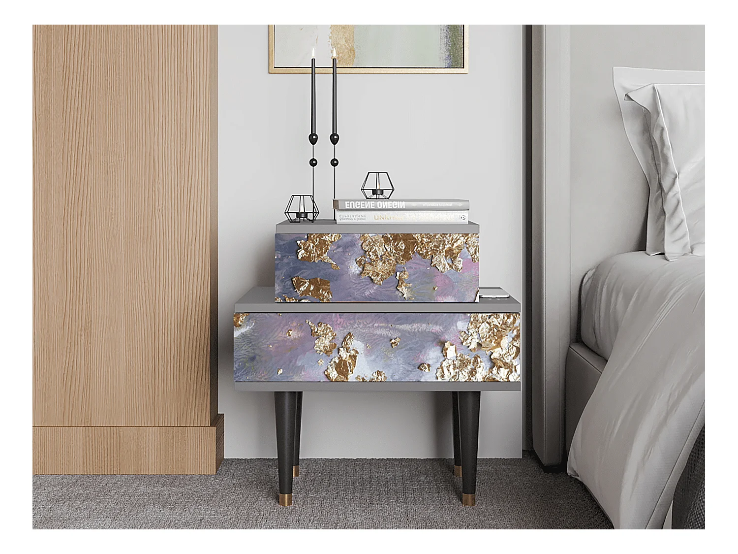 Table de nuit - 58х58х41 cm - NS1 - Planet Earth, Gris