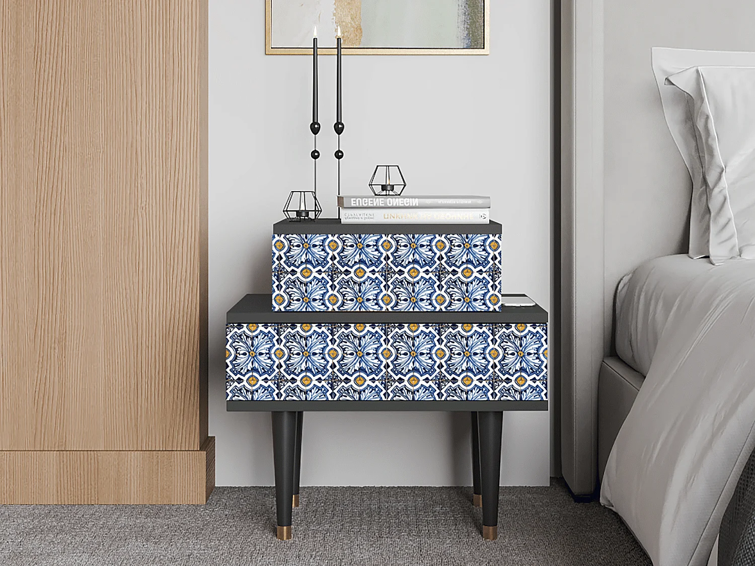 Table de nuit - 58х58х41 cm - NS1 - Lovely Cornflowers, Anthracite