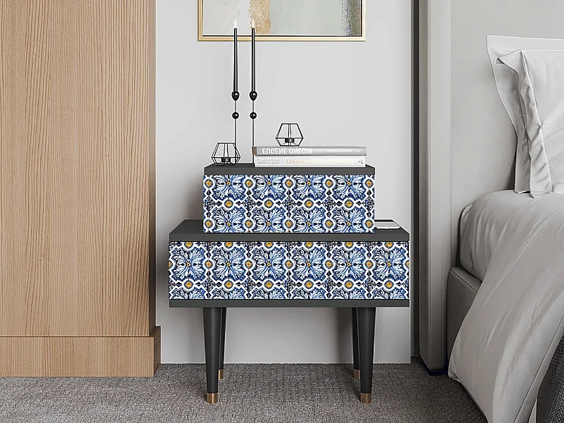 Stolik nocny - 58х58х41 cm - NS1 - Lovely Cornflowers, Antracyt