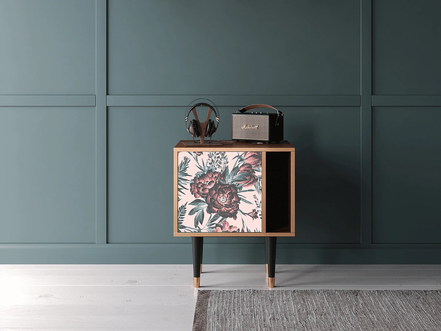 Comodino - 57х69х48 cm - S2 - Peach Peonies, Noce