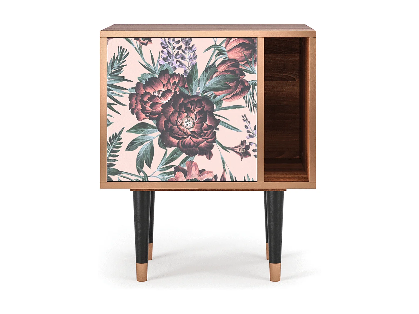 Comodino - 57х69х48 cm - S2 - Peach Peonies, Noce