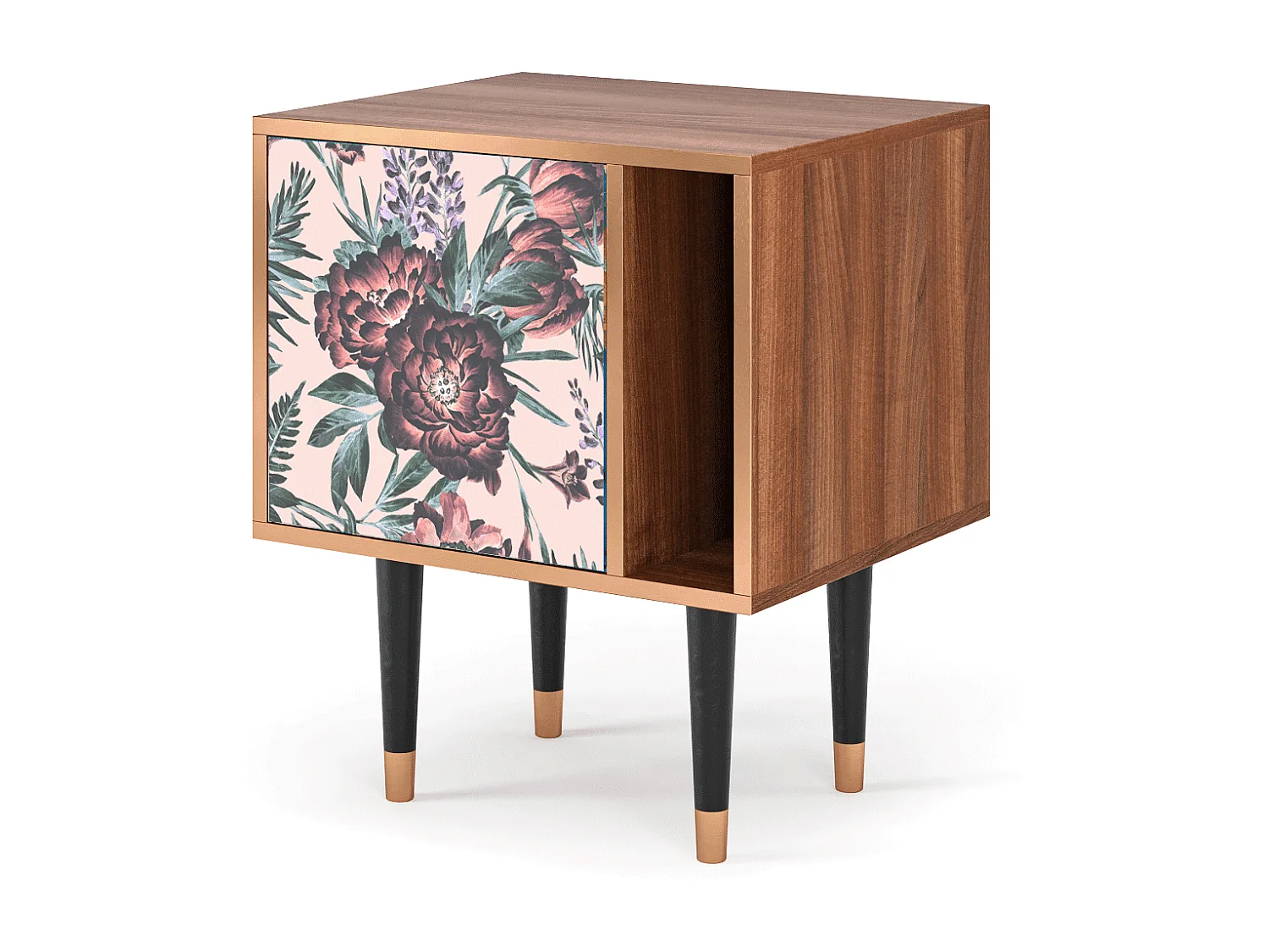 Stolik nocny - 57х69х48 cm - S2 - Peach Peonies, Orzech