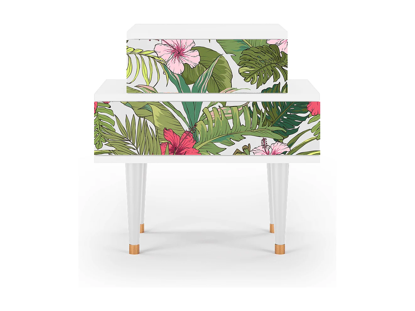 Nachtkastje - 58х58х41 cm - NS1 - Verdant Tropics, Wit