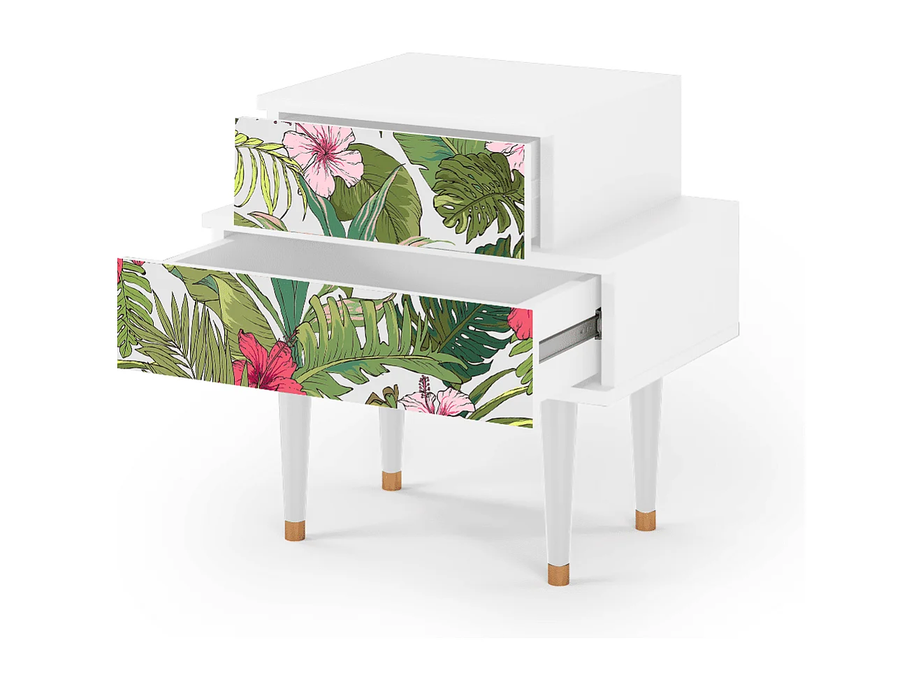 Nachtkastje - 58х58х41 cm - NS1 - Verdant Tropics, Wit