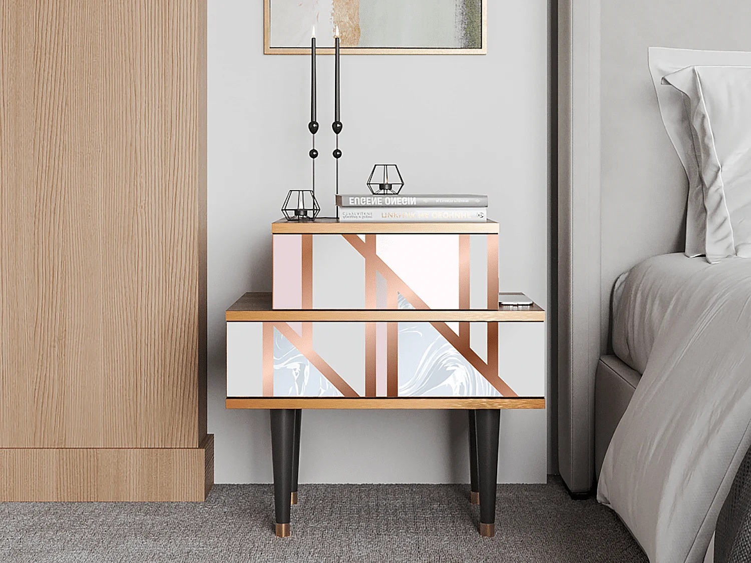 Stolik nocny - 58х58х41 cm - NS1 - Champagne Story, Orzech