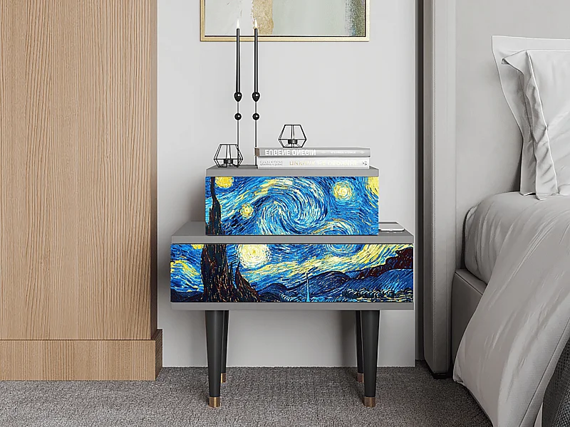 Stolik nocny - 58х58х41 cm - NS1 - The Starry Night  , Szary