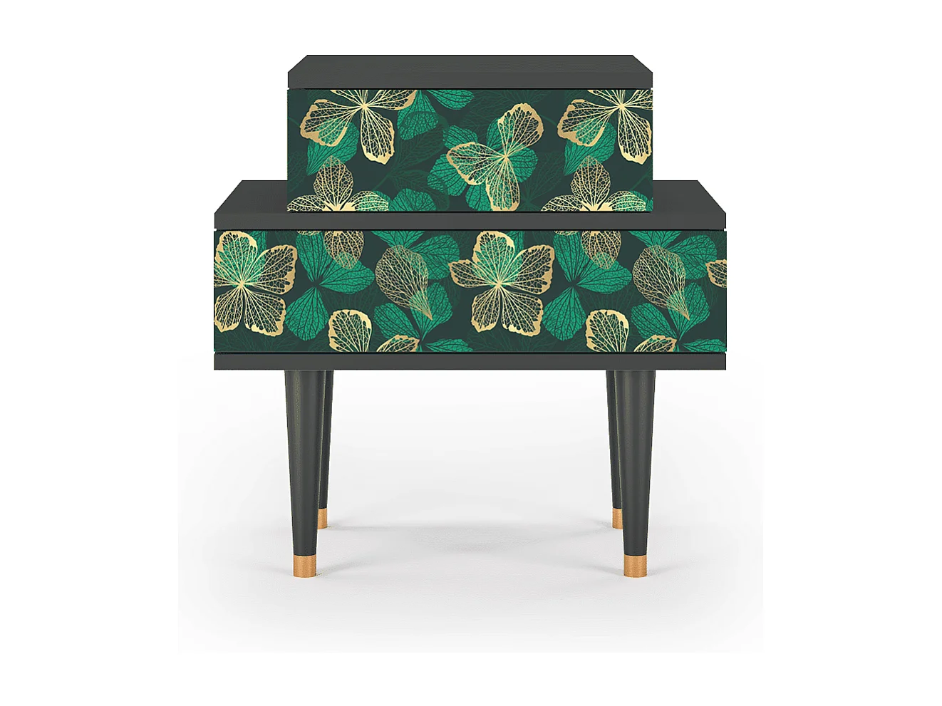 Stolik nocny - 58х58х41 cm - NS1 - Green Flower, Antracyt