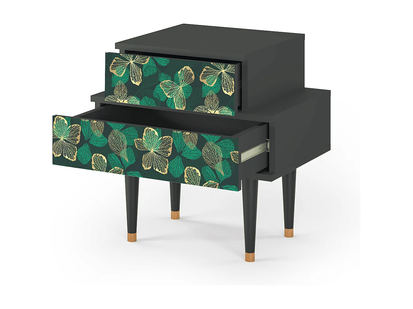 Stolik nocny - 58х58х41 cm - NS1 - Green Flower, Antracyt