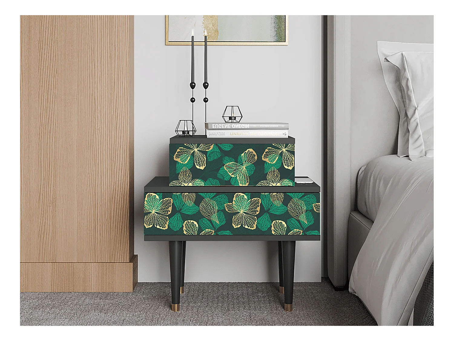 Table de nuit - 58х58х41 cm - NS1 - Green Flower, Anthracite
