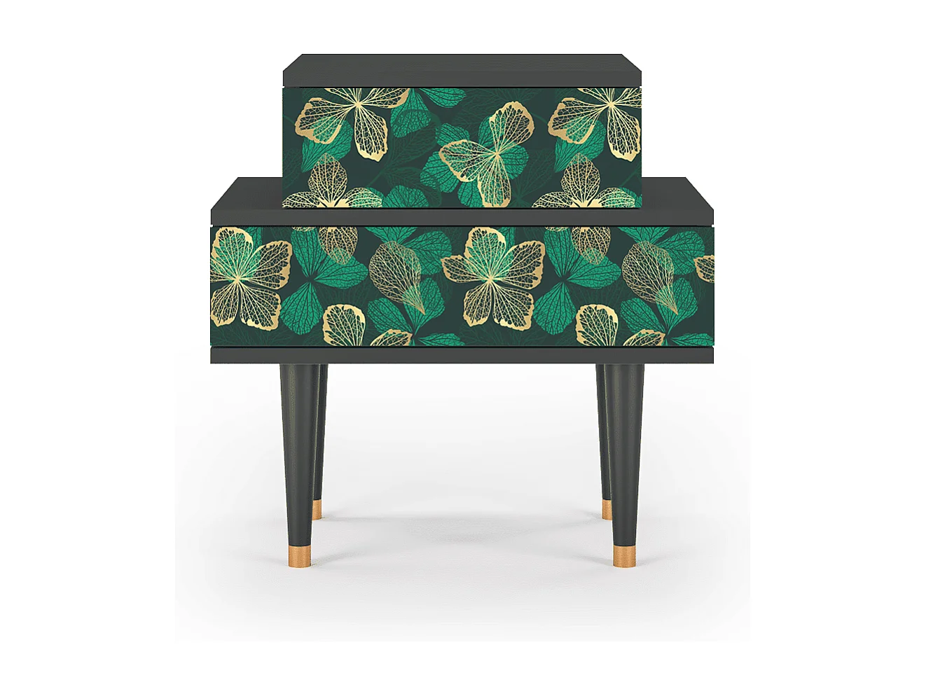 Stolik nocny - 58х58х41 cm - NS1 - Green Flower, Antracyt