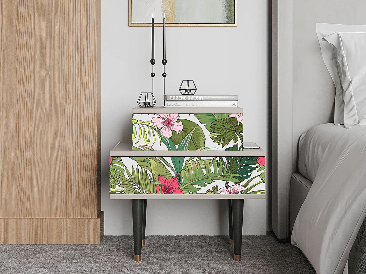 Nachtkastje - 58х58х41 cm - NS1 - Verdant Tropics, Zand