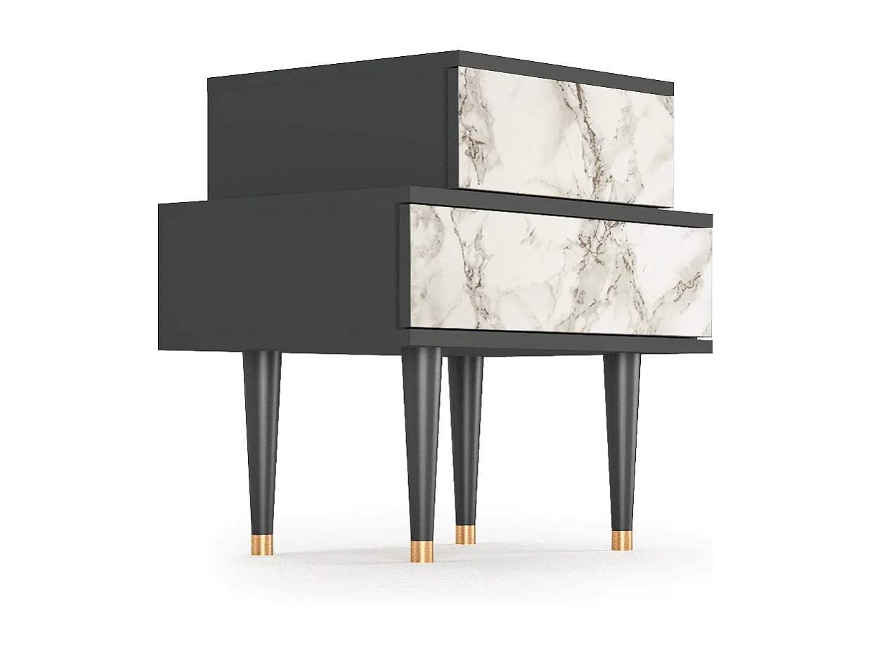 Stolik nocny - 58х58х41 cm - NS1 - Milk Marble, Antracyt