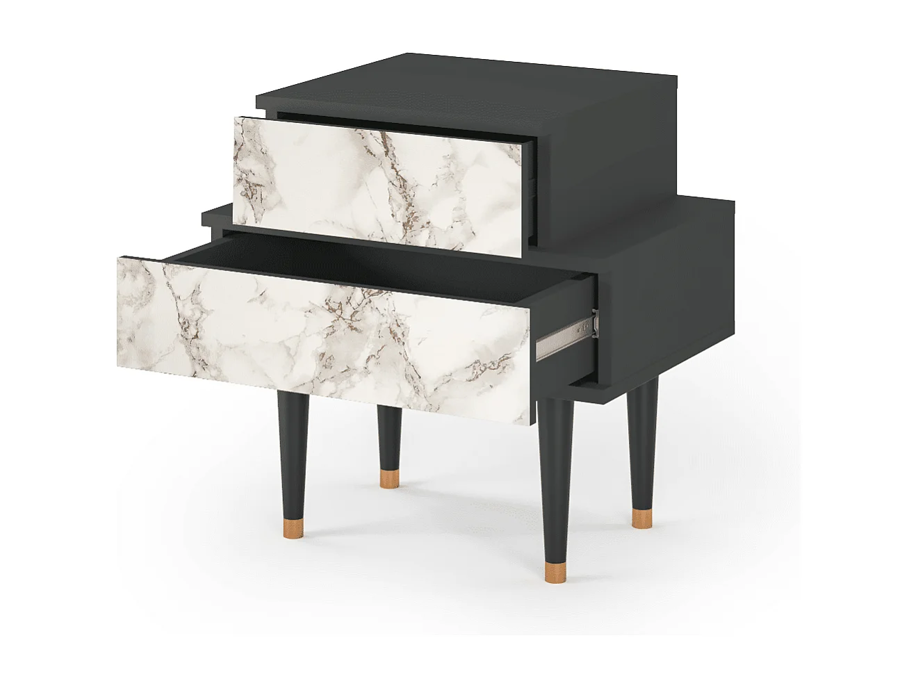 Stolik nocny - 58х58х41 cm - NS1 - Milk Marble, Antracyt