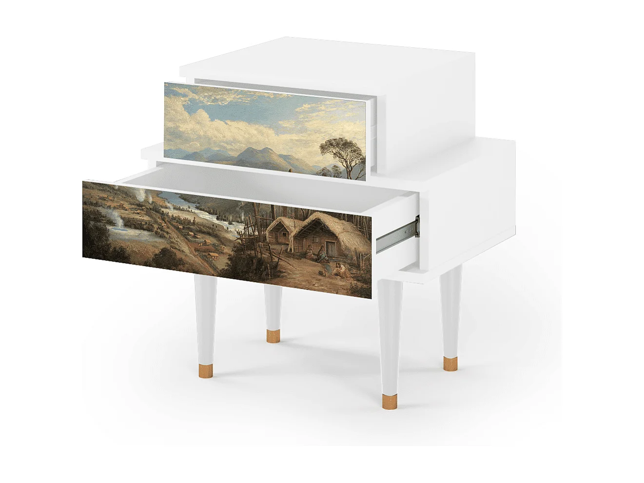 Stolik nocny - 58х58х41 cm - NS1 - View Across the Plains , Biały