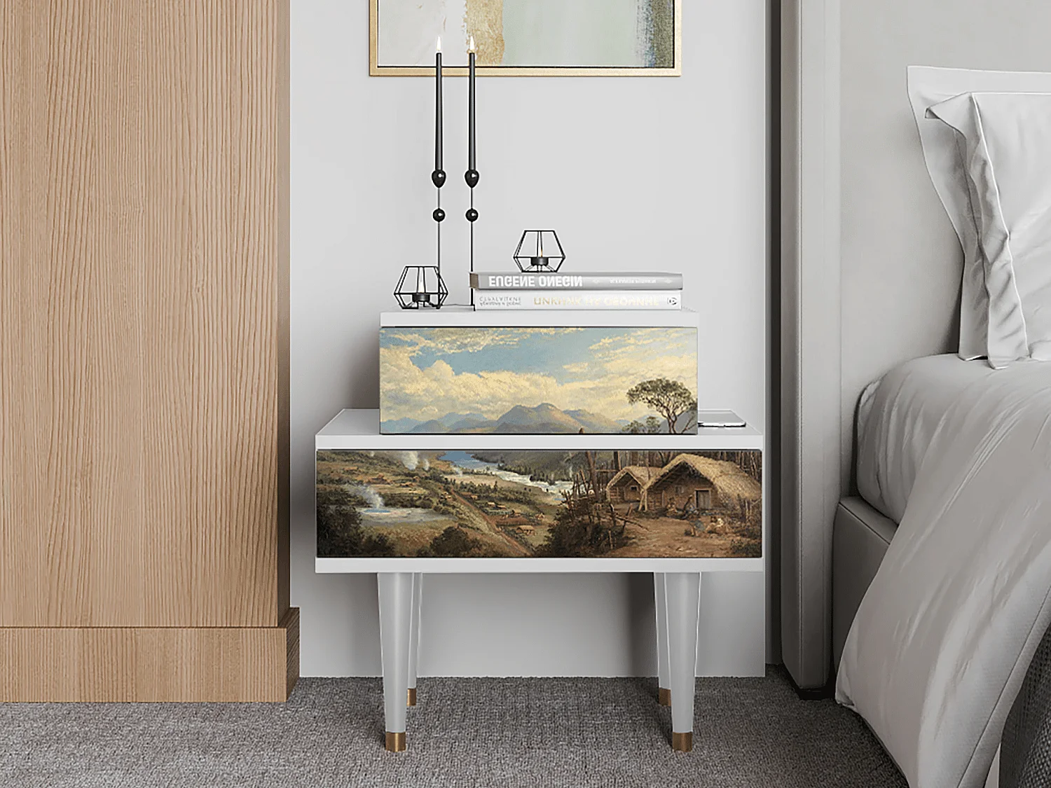 Stolik nocny - 58х58х41 cm - NS1 - View Across the Plains , Biały