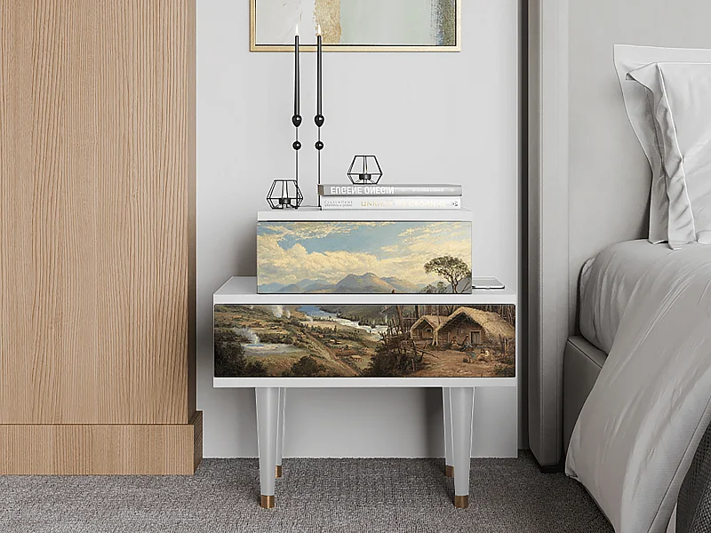 Stolik nocny - 58х58х41 cm - NS1 - View Across the Plains , Biały