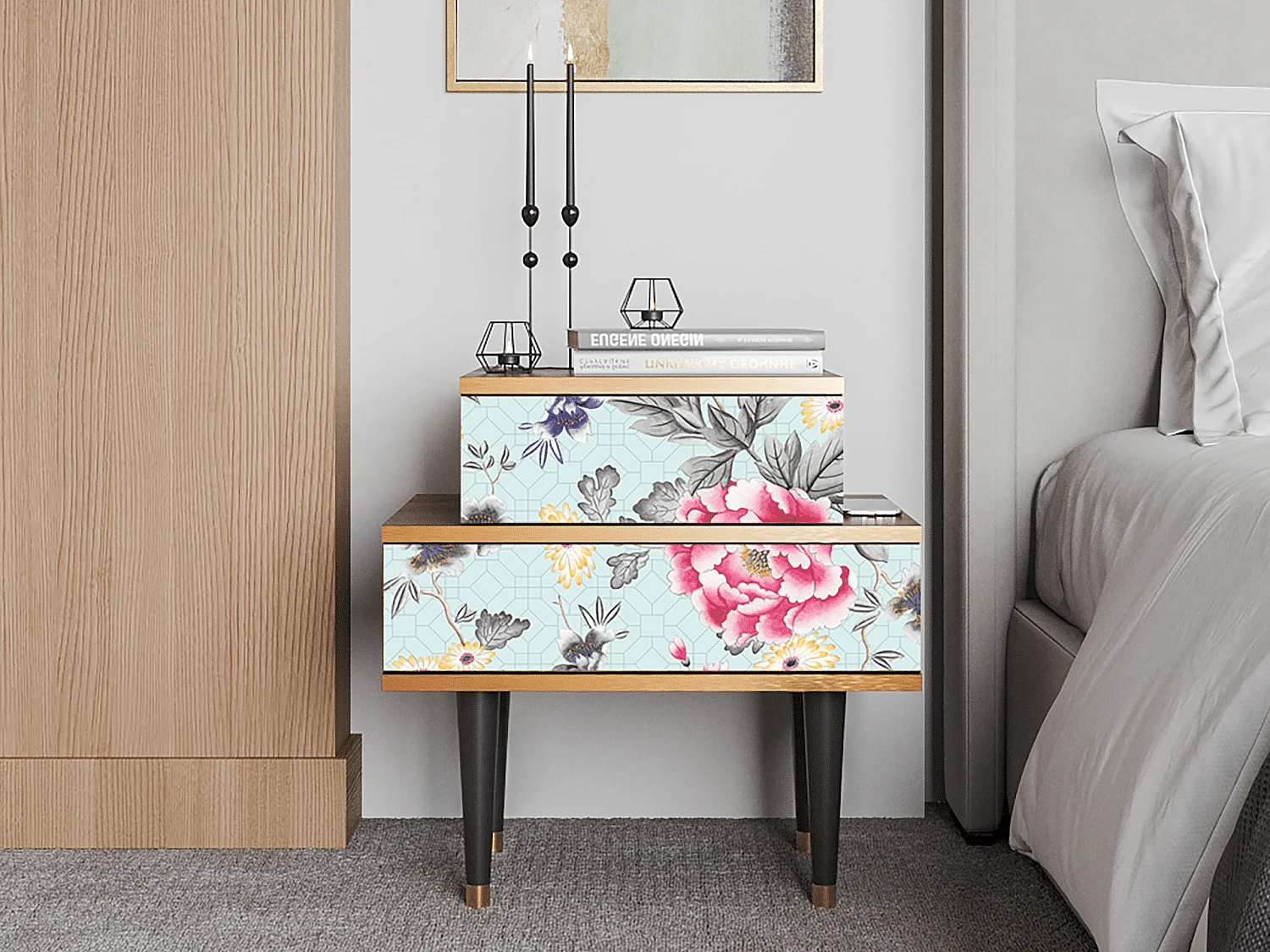 Criado-mudo - 58х58х41 cm - NS1 - Sky Garden, Nogueira