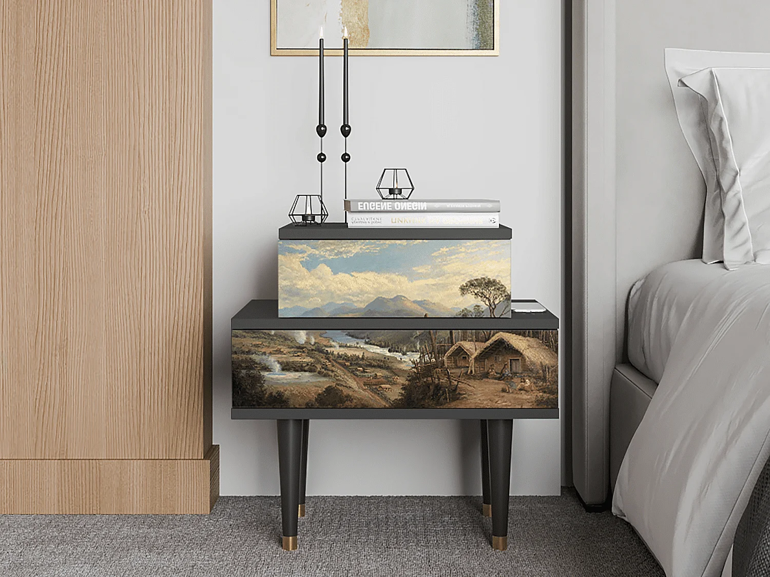 Table de nuit - 58х58х41 cm - NS1 - View Across the Plains , Anthracite