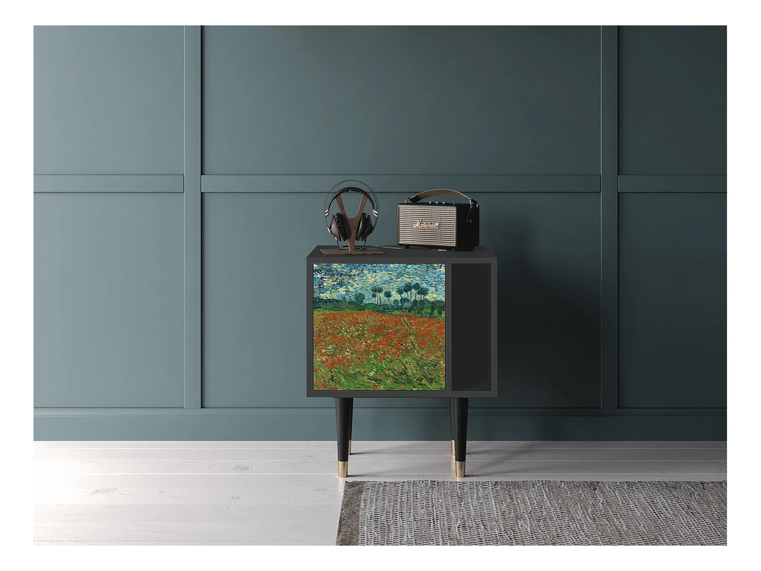 Nachttisch - 57х69х48 cm - S2 - Poppy field by van Gogh, Anthrazit
