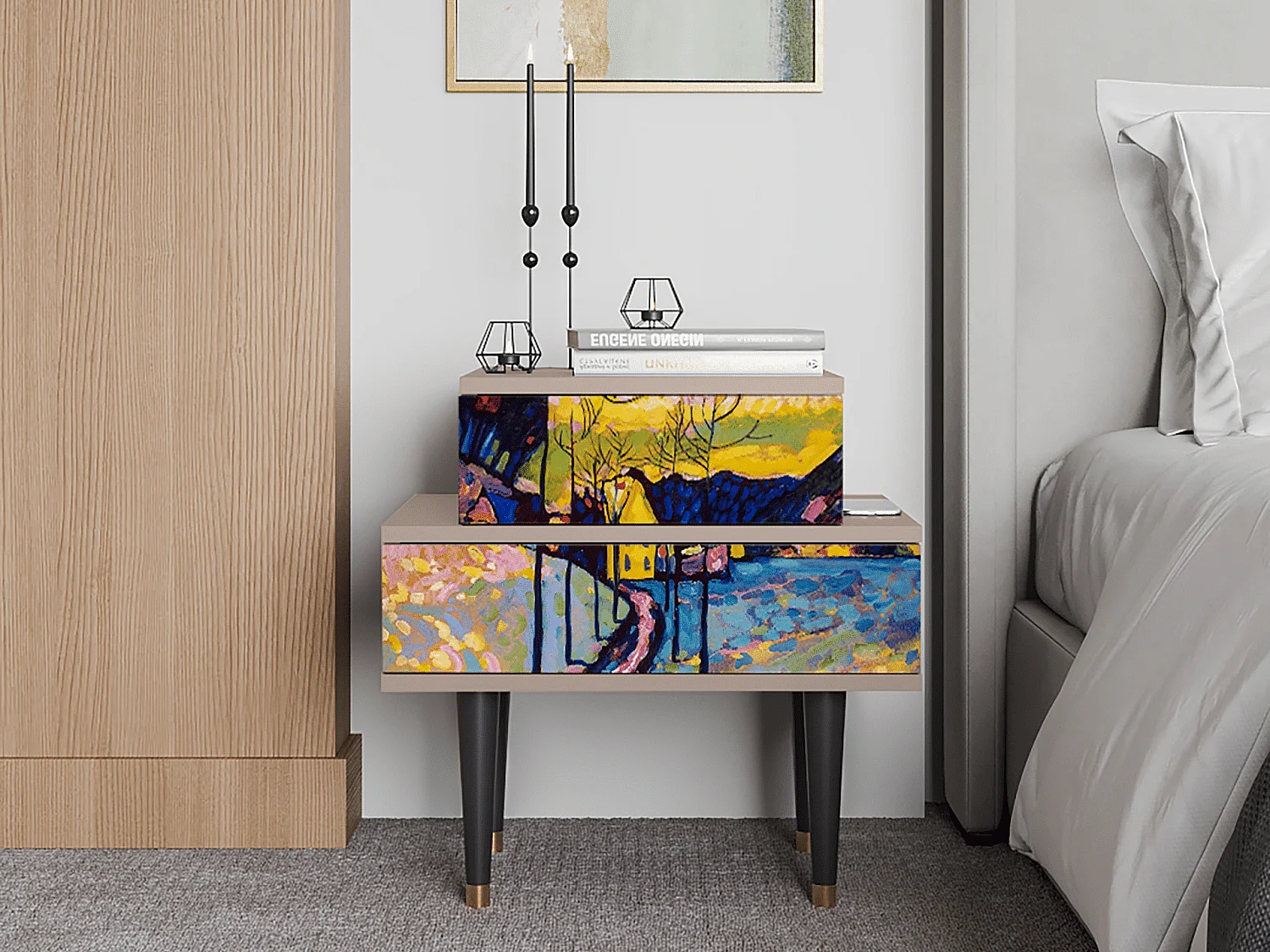 Stolik nocny - 58х58х41 cm - NS1 - Winter Landscape, Latte