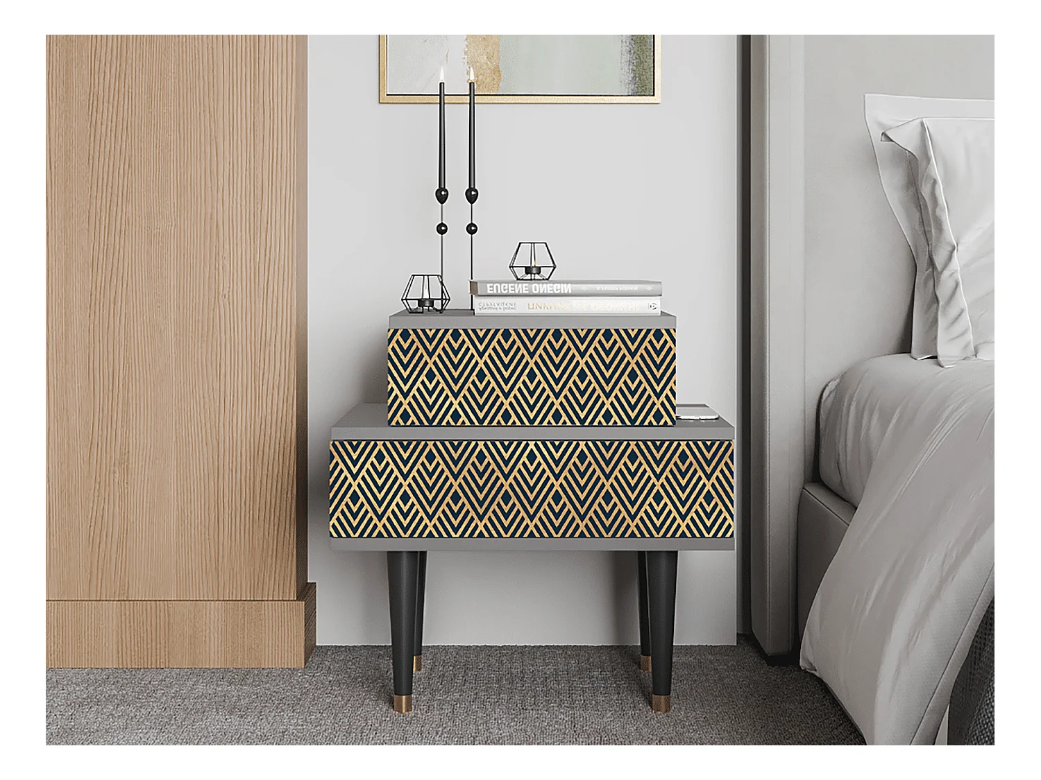 Table de nuit - 58х58х41 cm - NS1 - Egypt Triangles, Gris