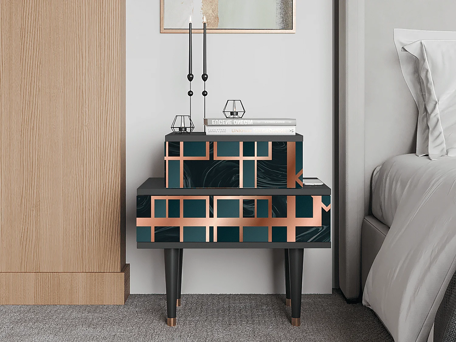 Table de nuit - 58х58х41 cm - NS1 - Emerald Metro, Anthracite