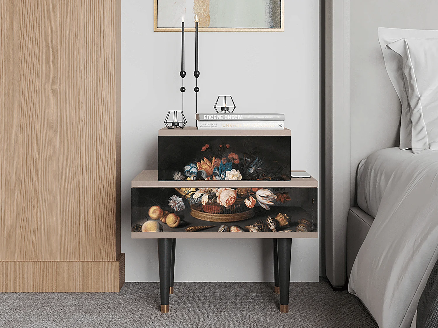 Nachtkastje - 58х58х41 cm - NS1 - Still Life with Flowers, Latte