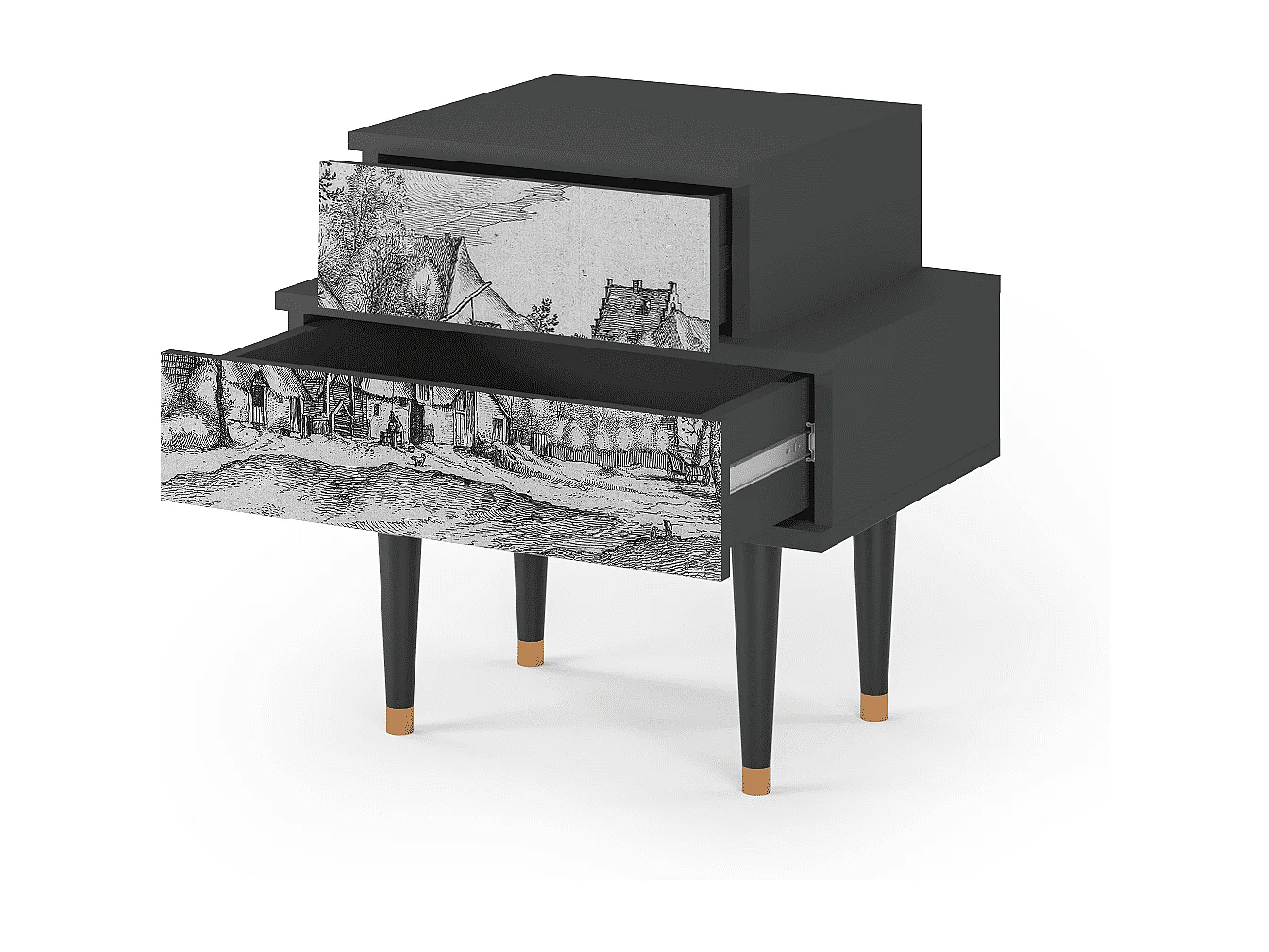 Nachttisch - 58х58х41 cm - NS1 - Farms in a Village, Anthrazit