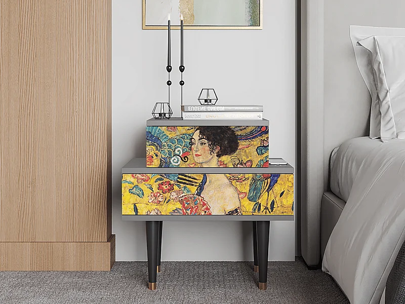 Comodino - 58х58х41 cm - NS1 - Lady with Fan by Klimt, Grigio