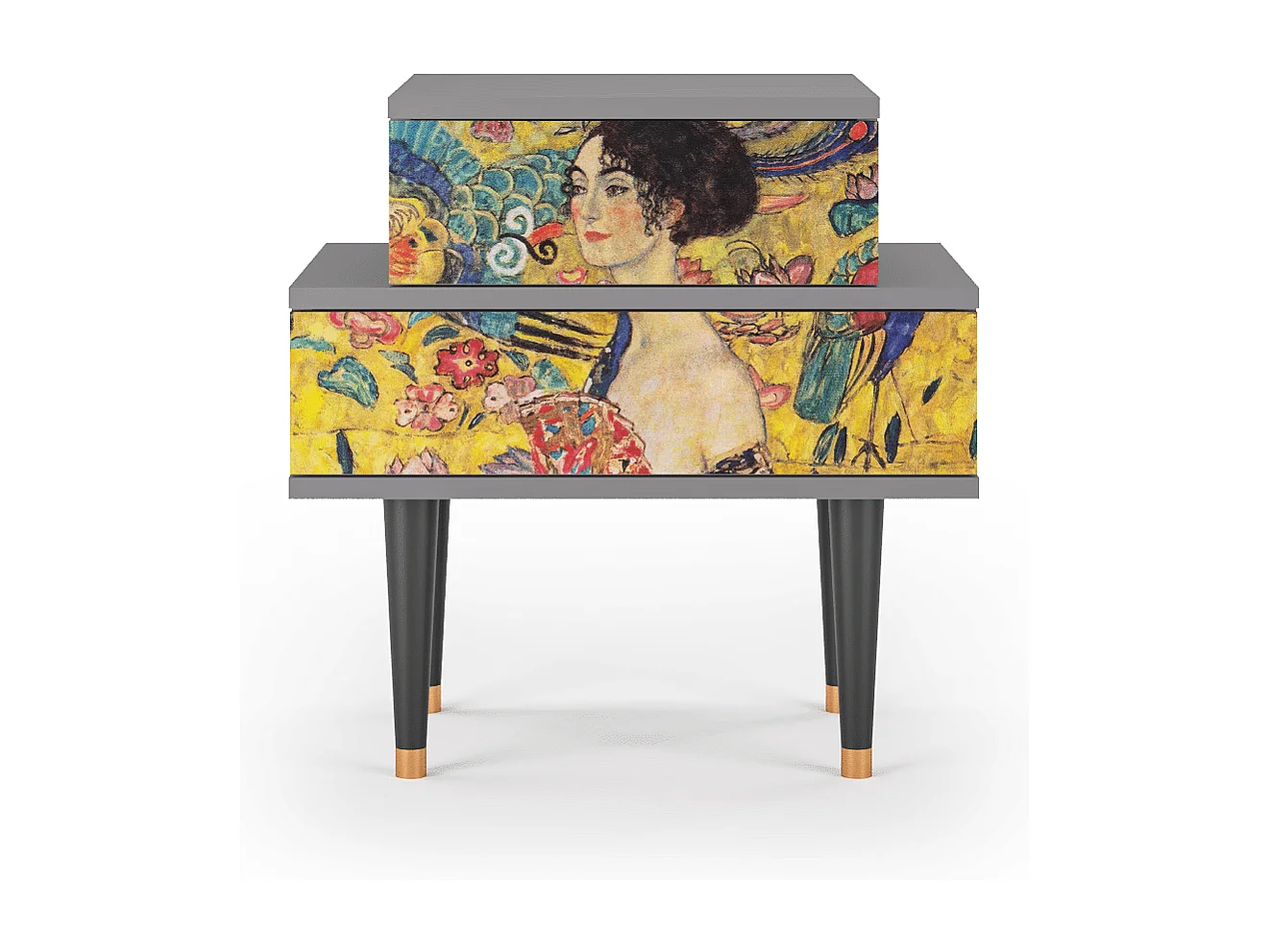 Table de nuit - 58х58х41 cm - NS1 - Lady with Fan by Klimt, Gris