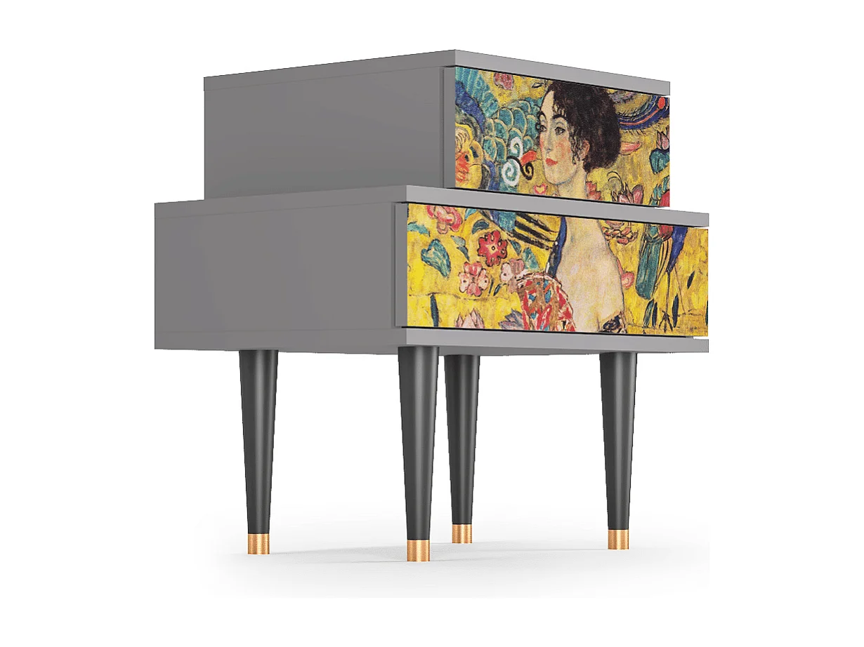 Table de nuit - 58х58х41 cm - NS1 - Lady with Fan by Klimt, Gris