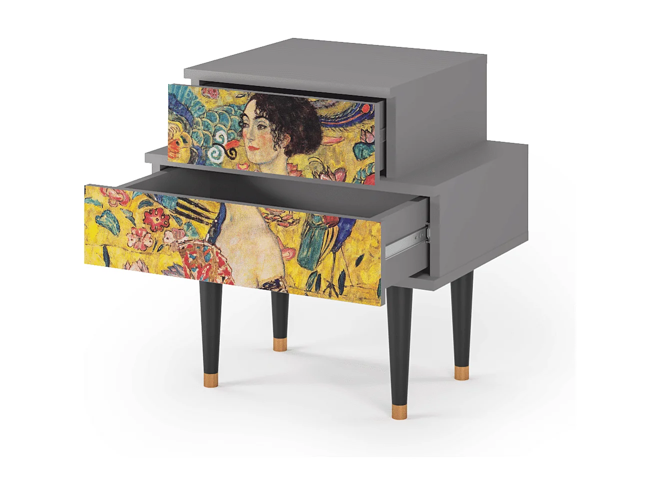 Stolik nocny - 58х58х41 cm - NS1 - Lady with Fan by Klimt, Szary