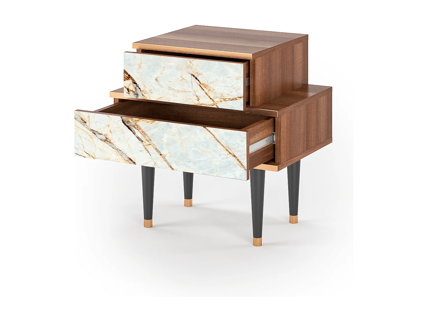 Stolik nocny - 58х58х41 cm - NS1 - Piaskowyy Marble, Orzech